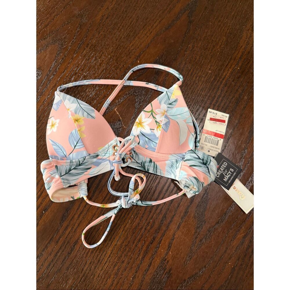 NWT Hula Honey Juniors Moana Floral Lace Front Push-Up Bikini Top Pink Size XS